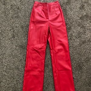 Red Faux Leather Pants